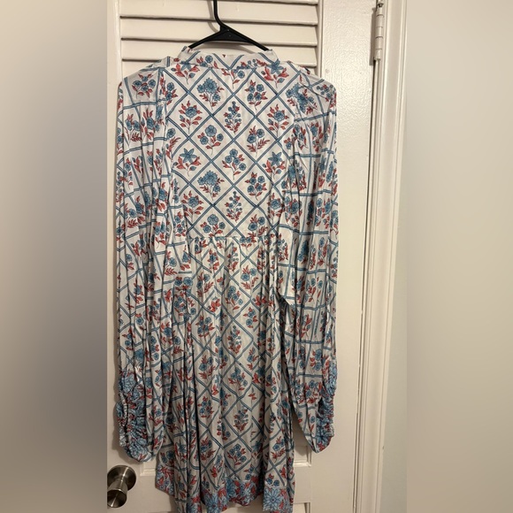 Floral Blue and Red Women's Dress - Picture 3 of 4